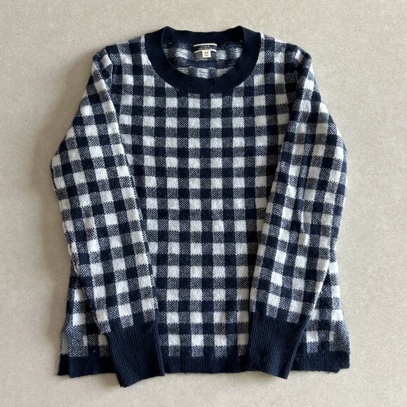 J. Crew Navy Cashmere Gingham Sweater ASO Wednesday Addams - Picture 7 of 13